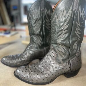 Sanders Rare Genuine Exotic Ostrich Leather Western Cowboy Boots Gray 11 D